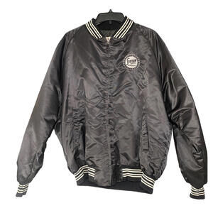 Vintage 90s Stater Bros Market Crew Satin Black Bomber Jacket West Ark Made USA